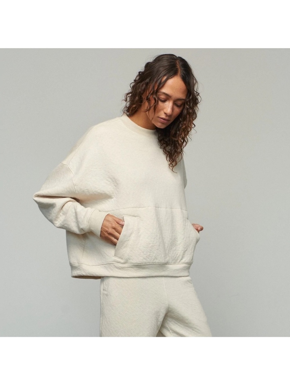 Lunya Women’s Restore Double Faced Crew Sweatshirt in Otium Tan Heather XSmall